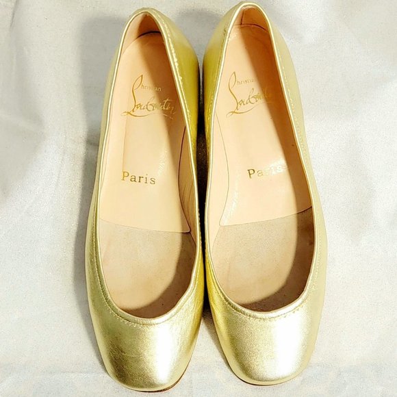 Christian LOUBOUTIN Gold Leather Ballet Style Flats 36 - Picture 3 of 8